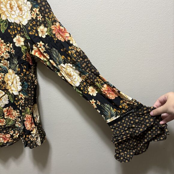 FARM Rio Siobhan Blouse size S Flare Sleeve Floral Button Top Boho Anthropologie - Picture 4 of 15
